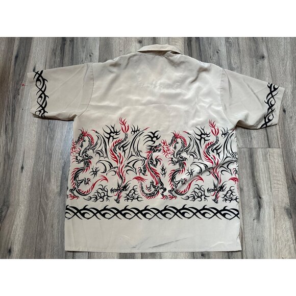Pineapple Connection XL Dragon Print Beige Short Sleeve Button-Up Shirt - Picture 4 of 6